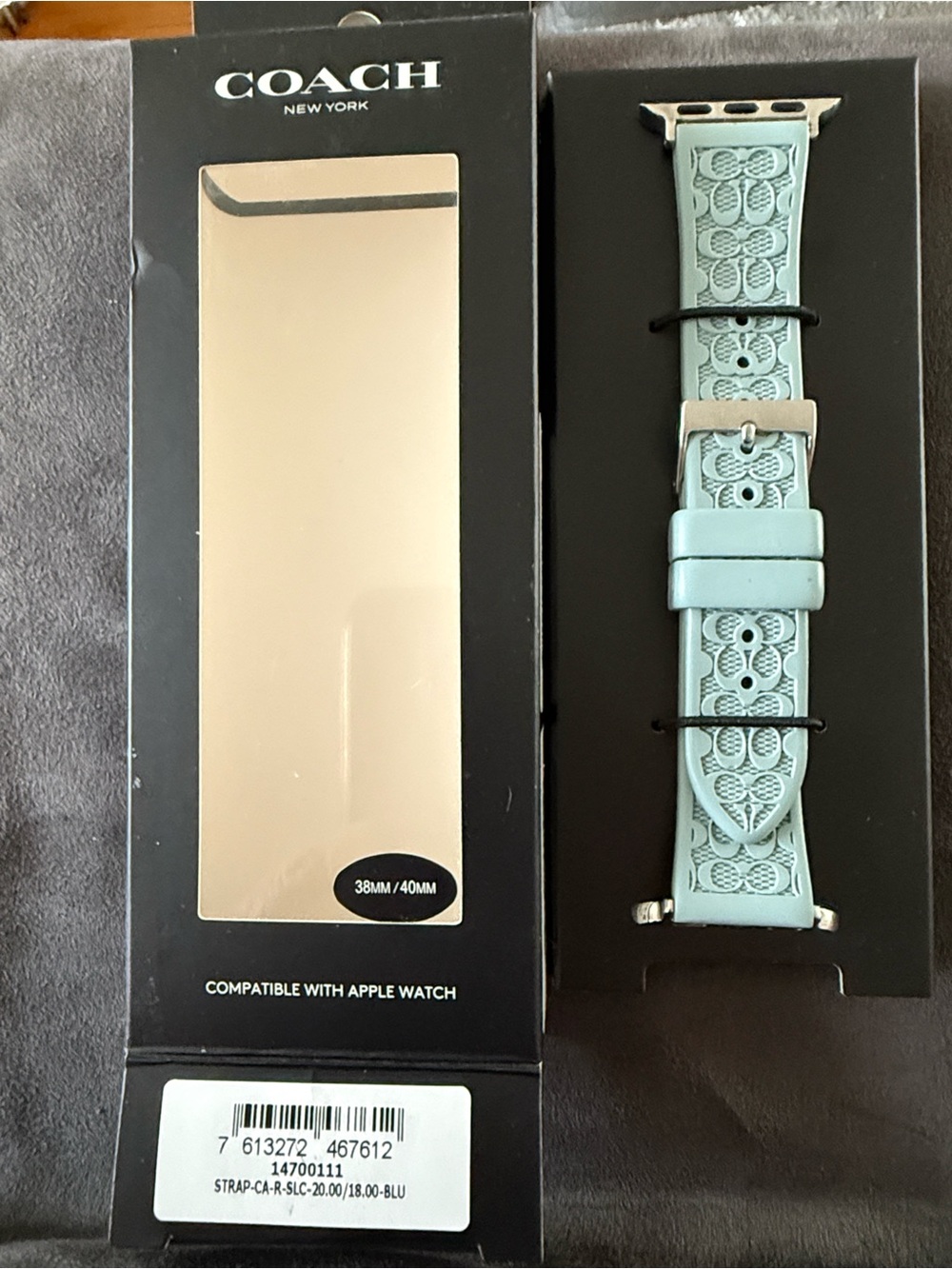 Coach Signature Silicone Apple Watch Band in Pale Blue-Green